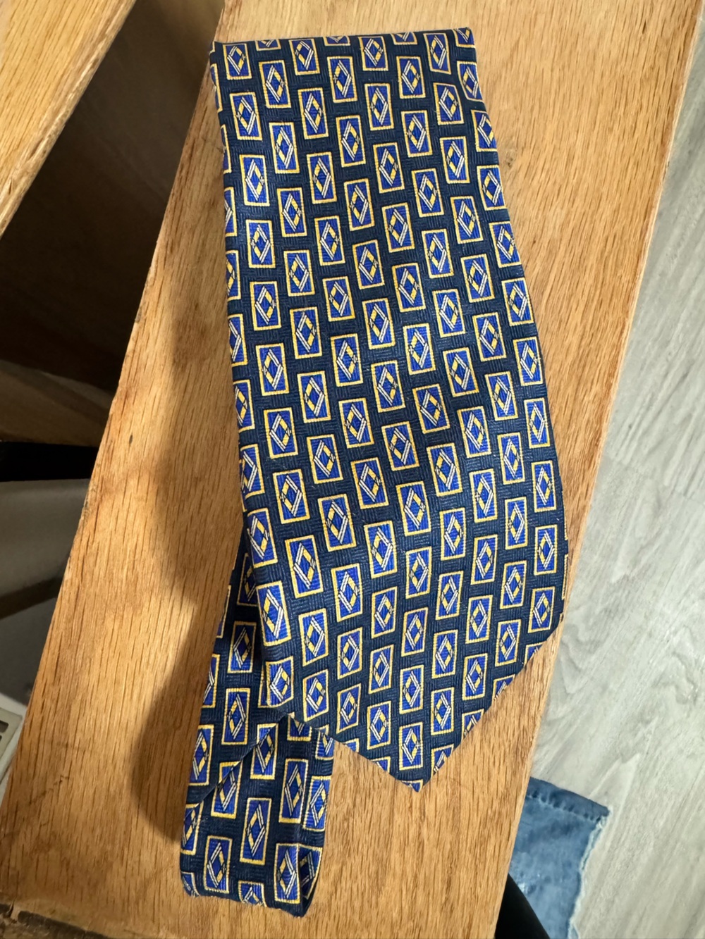 Alfani Blue Tie with Gold Geometric Motif